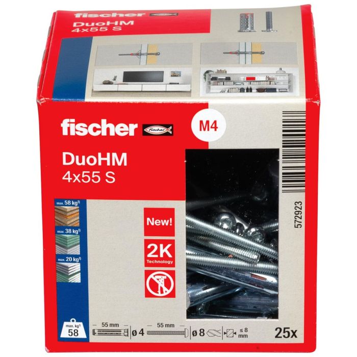 Tacos y tornillos Fischer DUO HM Ø 8 x 55 mm (25 Unidades) 4 Tacos y tornillos Fischer DUO HM Ø 8 x 55 mm (25 Unidades) 4