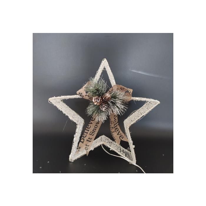 DKD Home Decor Decoración Luminosa Navidad Moderna Estrella LED Pilas AA Blanco Verde 40x40 cm (2 Unidades)