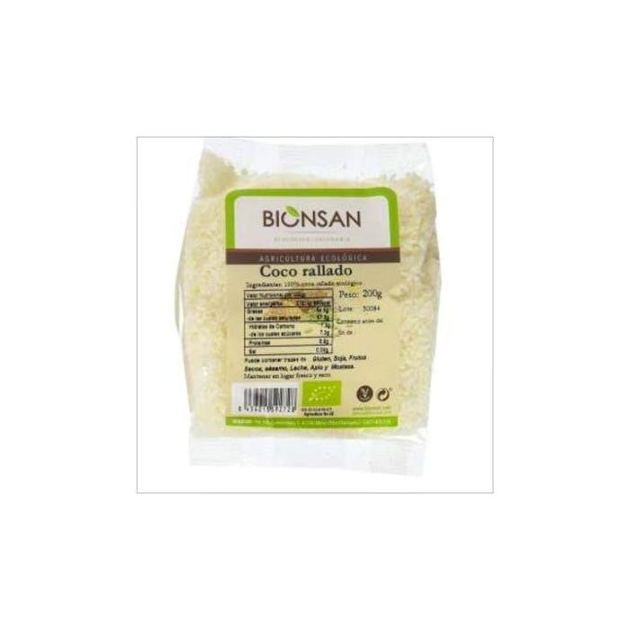 BIONSAN Coco Rallado Ecológico 200g - Rico en Fibra, Sin GMO, Apto para Vegetarianos y Veganos