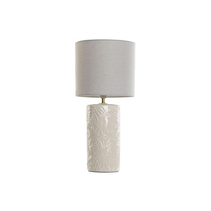 DKD Home Decor Lámpara de Sobremesa Tropical Blanca, Materiales Gres y Lino, Para Bombilla E27 Máx. 50W, 26x26x58 cm