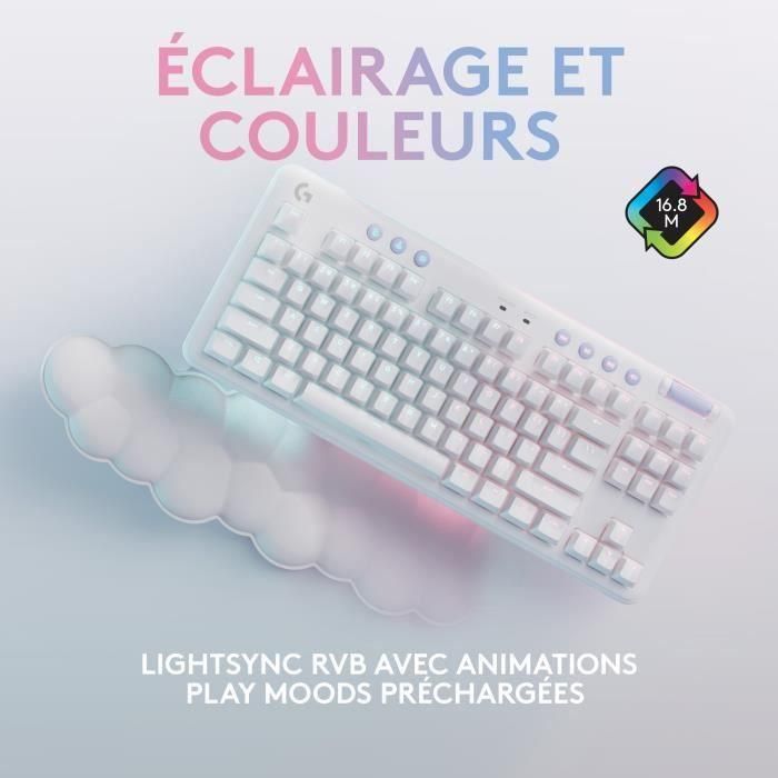 Logitech G - Teclado para juegos - G715 Linear Wireless Mechanical (GX Red) con reposamuñecas - White Mist 3 Logitech G - Teclado para juegos - G715 Linear Wireless Mechanical (GX Red) con reposamuñecas - White Mist 3