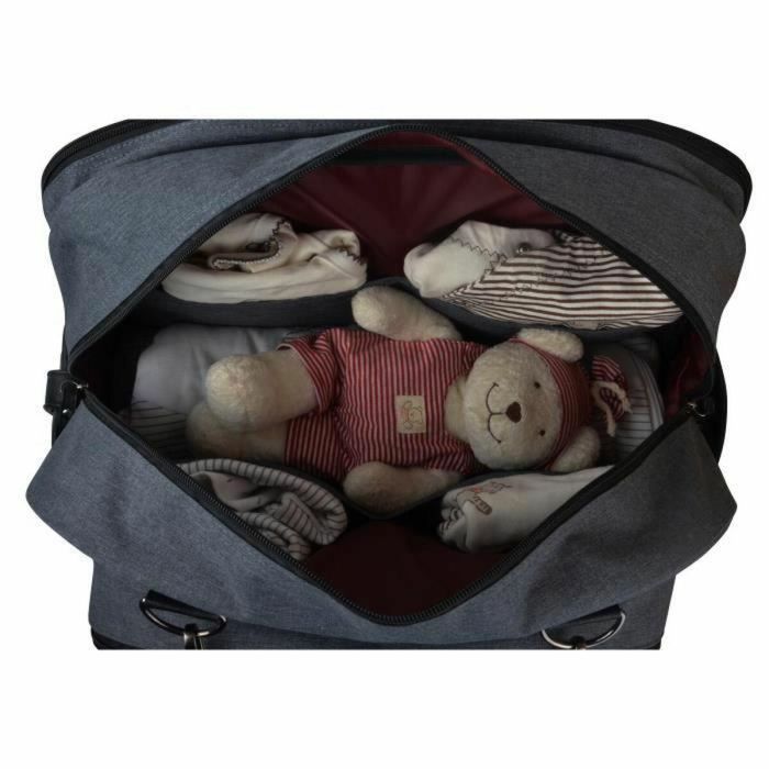 Bebé a bordo - bolsa para cambiar pañales - equipo de fin de semana humo - bolsa de viaje para bebé - detalles de cuero burdeos gris jaspeado y bolsa grande negra 2