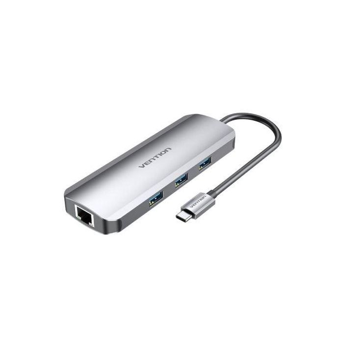 Vention TOLHB Docking USB-C con HDMI 4K, 3xUSB 3.0, USB-C PD, RJ45 Gigabit Ethernet, Lector SD/MicroSD, Jack 3.5mm Gris 0 Vention TOLHB Docking USB-C con HDMI 4K, 3xUSB 3.0, USB-C PD, RJ45 Gigabit Ethernet, Lector SD/MicroSD, Jack 3.5mm Gris 0