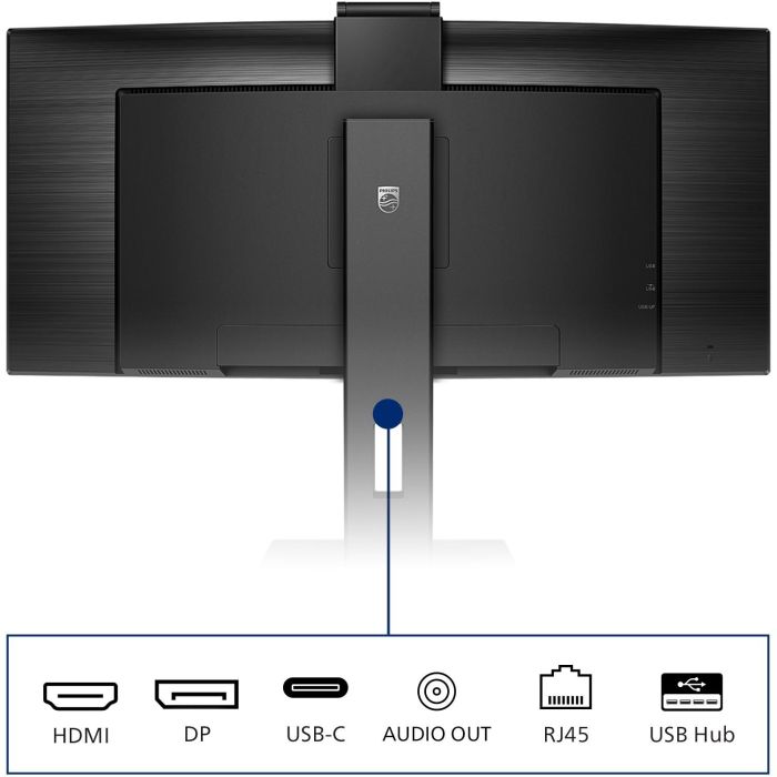 Philips 346P1CRH Monitor Curvo VA 34" UltraWide QHD 3440x1440 100Hz DisplayHDR 400 USB-C HDMI DP Ethernet 5