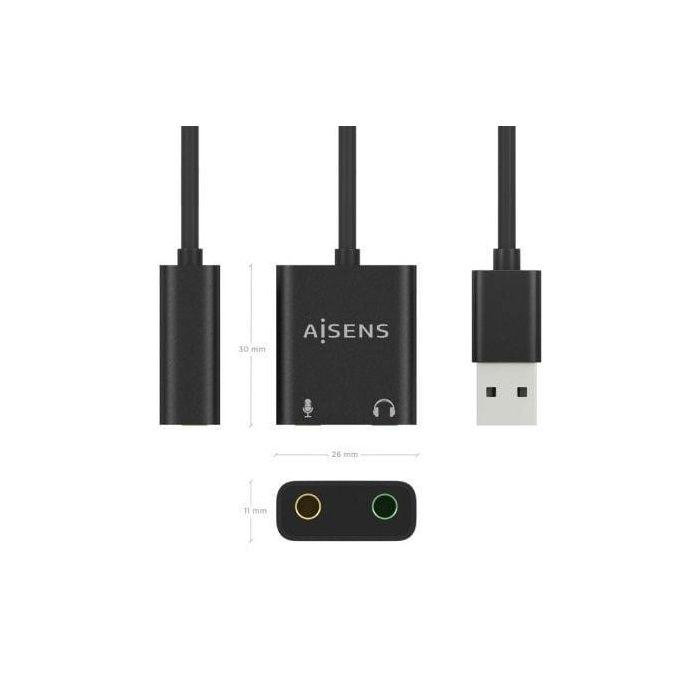 AISENS - CONVERSOR USB-A A AUDIO 48KHz, USB-A/M-2xJACK 3.5/H, NEGRO, 10CM 2 AISENS - CONVERSOR USB-A A AUDIO 48KHz, USB-A/M-2xJACK 3.5/H, NEGRO, 10CM 2