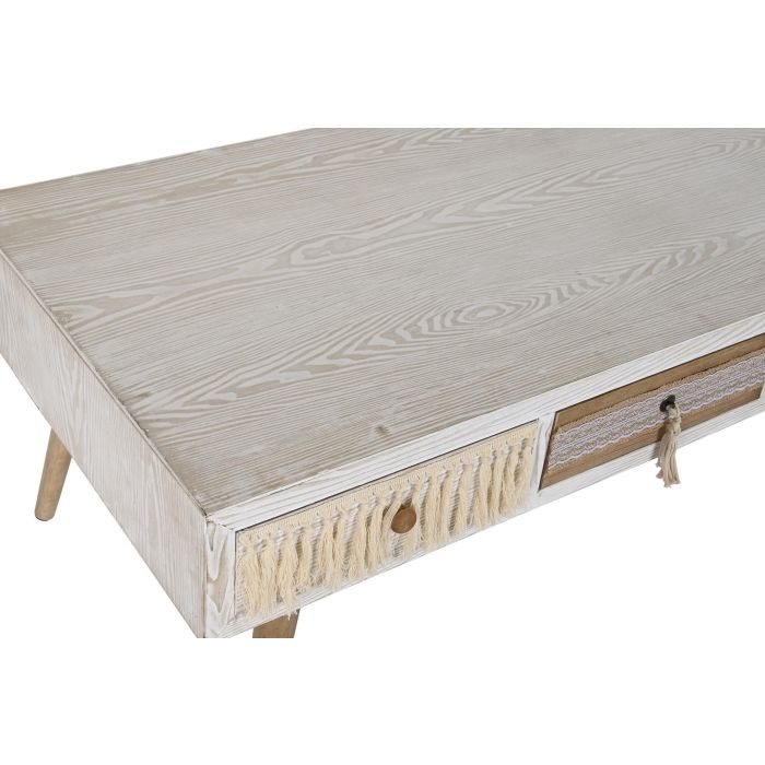 DKD Home Decor Mesa Centro Boho Blanco Natural Ancho 110 x Largo 60 x Alto 50 cm con 2 Cajones y Desmontable, Abeto y Algodón 1 DKD Home Decor Mesa Centro Boho Blanco Natural Ancho 110 x Largo 60 x Alto 50 cm con 2 Cajones y Desmontable, Abeto y Algodón 1
