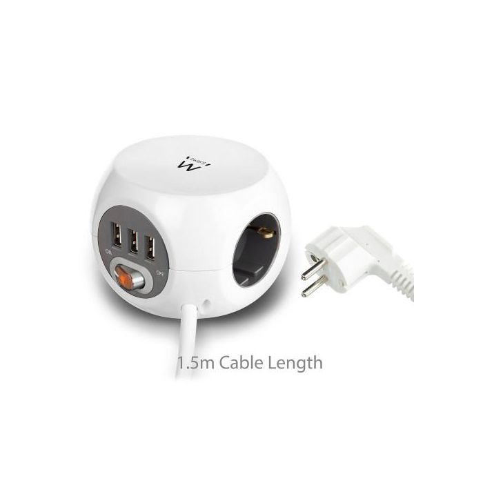 Regleta Enchufes Cubo Ewent EW3939 USB 5V 2A Blanco 4 Regleta Enchufes Cubo Ewent EW3939 USB 5V 2A Blanco 4