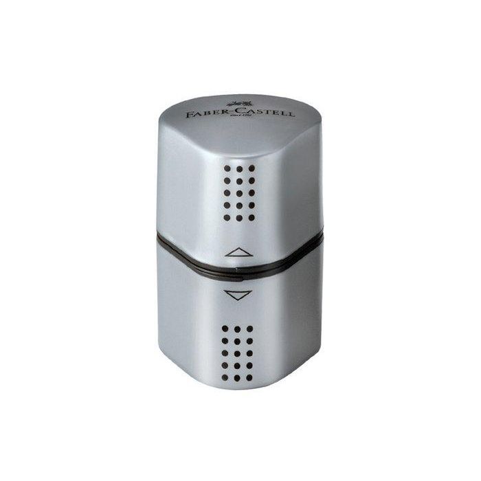 Faber Castell Afilalápices Trío Grip 2001 3 en 1 para lápices estándar y Jumbo, metálico plateado