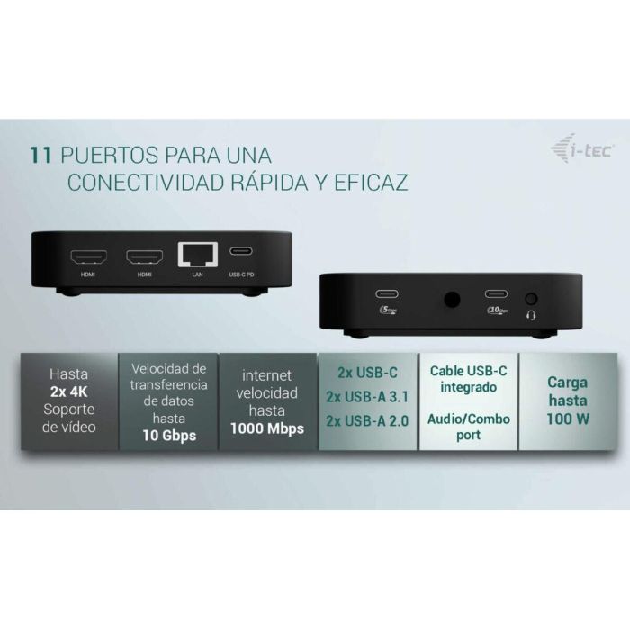 I-TEC DS USB-C Dual HDMI Hub con 2xHDMI, Gigabit LAN, 2xUSB-A 3.2, 2xUSB 2.0, 2xUSB-C y 100W Power Delivery 7 I-TEC DS USB-C Dual HDMI Hub con 2xHDMI, Gigabit LAN, 2xUSB-A 3.2, 2xUSB 2.0, 2xUSB-C y 100W Power Delivery 7