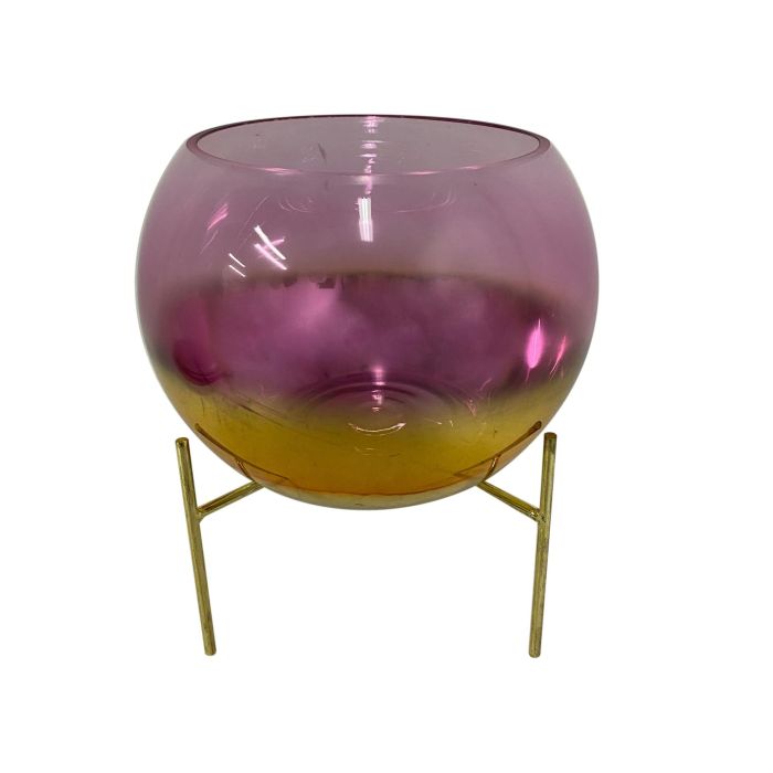 DKD Home Decor Portavela Glam Metálico y Cristal, Color Rosa Dorado, Dimensiones 19x19x20.5 cm