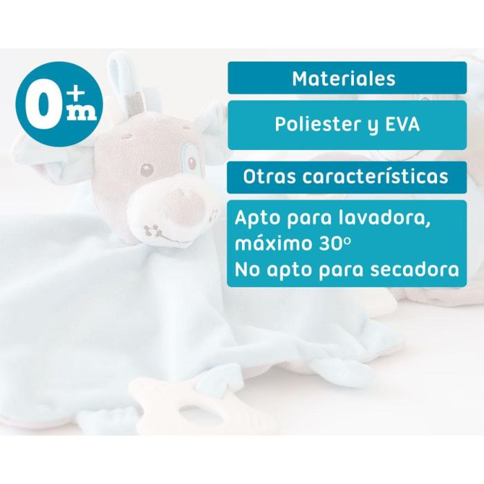 KioKids Set Doudou y Sonajero Perrito Azul Suave para Bebés +0 Meses. Con Mordedor y Sonidos, Ideal para Apego 5
