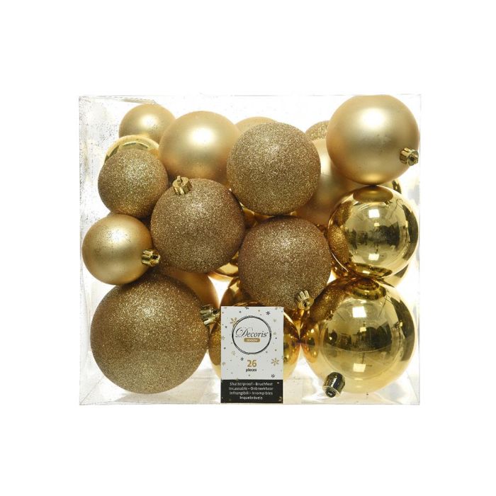 Decoris Caja de 26 bolas doradas decorativas, varios tamaños Ø6cm/Ø8cm/Ø10cm 0 Decoris Caja de 26 bolas doradas decorativas, varios tamaños Ø6cm/Ø8cm/Ø10cm 0