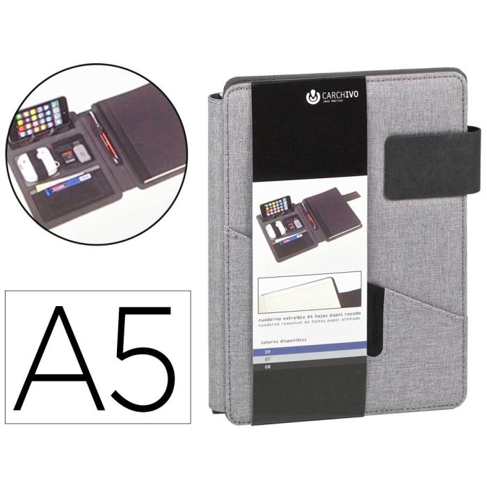 Carpeta Portafolios Carchivo Venture Din A5 Con Cuaderno Y Soporte Smartphone Color Gris