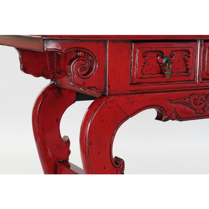 DKD Home Decor Consola Oriental de Olmo y Metal Color Rojo con 3 Cajones Mueble Auxiliar 135 cm Ancho x 89 cm Alto x 37 cm Fondo 2