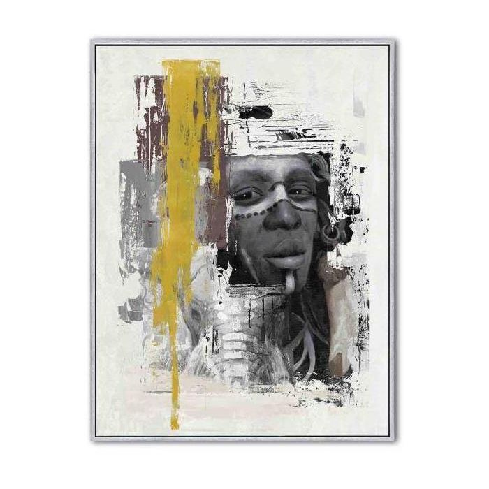 DKD Home Decor Cuadro Colonial Estilo Africana Negro Amarillo Lienzo PS 80 x 60 x 3.5 cm (2 Unidades) Hecho a Mano 1