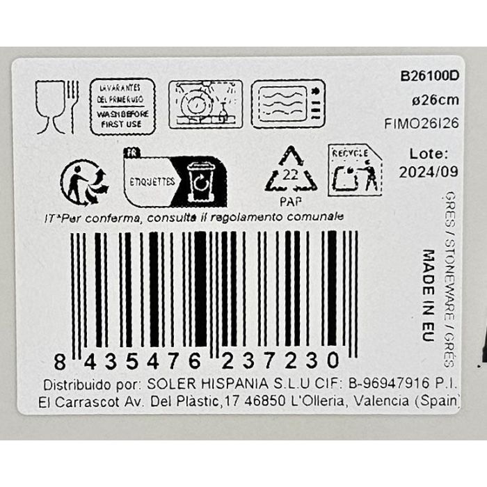 La Mediterranea Plato Llano 26 cm Colección Barroc Monaco Brillo (6 Unidades) 6