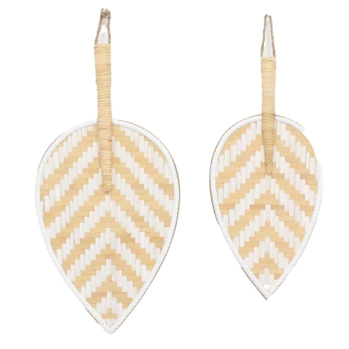 DKD Home Decor Set de 2 Decoraciones de Pared Urban en Forma de Abanico de Bambú Marrón y Blanco, 55 x 27 cm