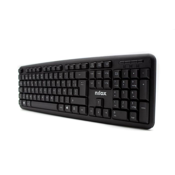 Nilox Teclado USB Negro - Tecnología de membrana silenciosa, 105 teclas español, compatible con Windows 1