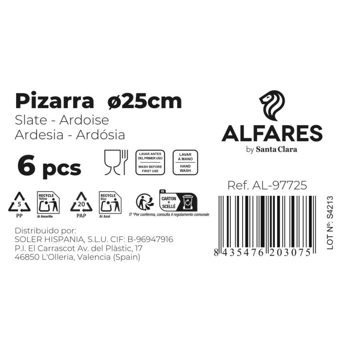 Plato Pizarra Ø25 cm Alfares - Santa Clara (12 Unidades) 2