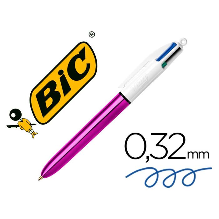 Bic Bolígrafo 4 Colores Shine Silver Cuerpo Blanco-Morado Metálico Caja 12 Ud