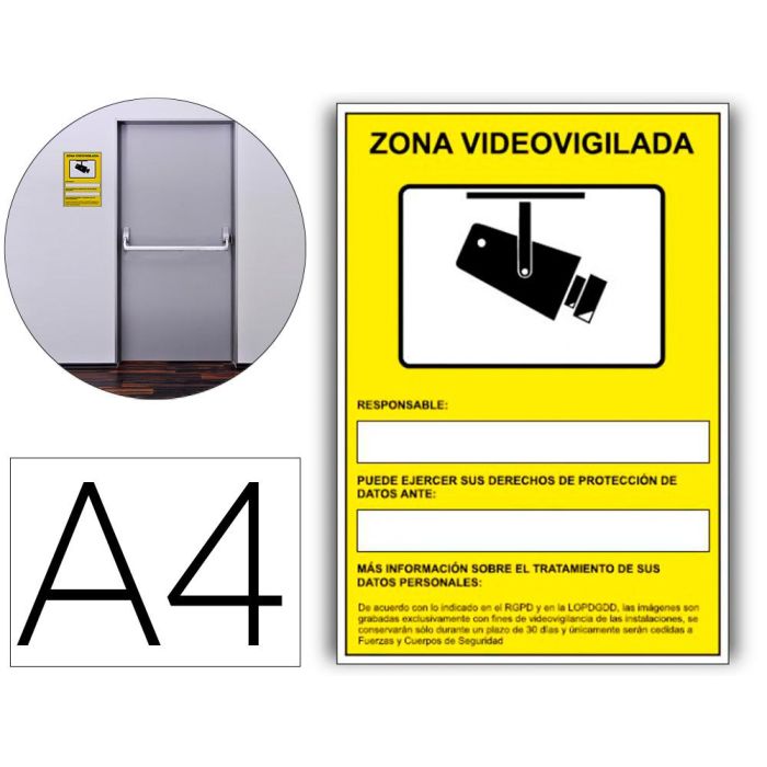 Archivo 2000 Señal "Cámaras De Vigilancia En Grabación Las 24 Horas" 210x297 Pvc Amarillo