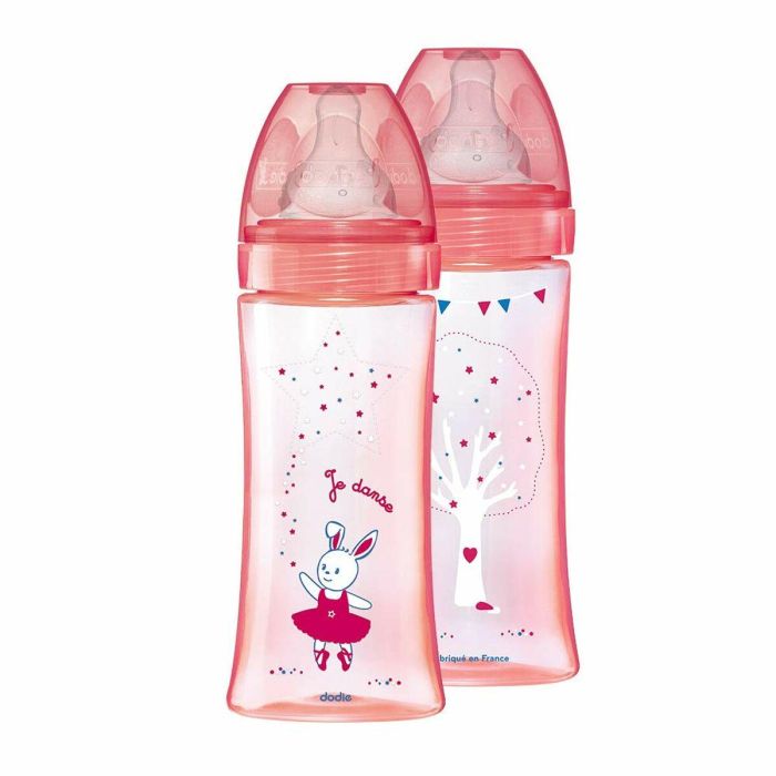Dodie Lote 2 Botellas Anticolicos Iniciación + - 330ml - Bailarina Rosa - Tetinas Redondas 3 Velocidades