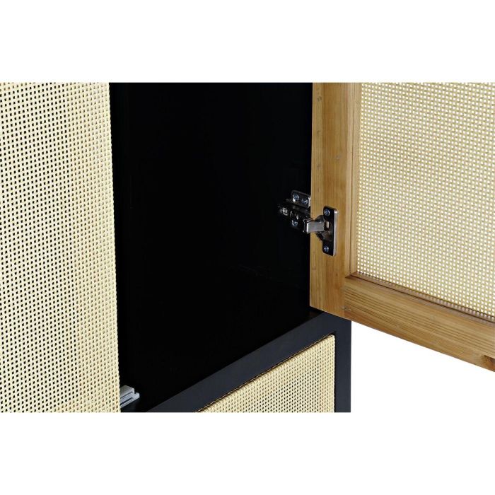 DKD Home Decor Armario de Ratan y Madera de Abeto Balines Negro Natural, con 2 Puertas, 1 Cajón y 1 Estante, 80x38x160 cm 1