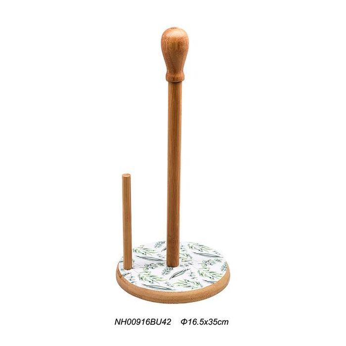 DKD Home Decor Portarrollos de Baño Basicos de Bambú Natural y Negro, 16.5x16.5x35 cm