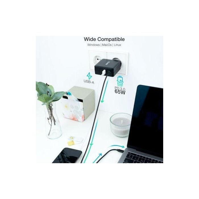 TooQ TQLC-USBC65PD Cargador de Portátil USB Tipo-C 65W Power Delivery 3.0 con USB-A y Voltaje 5-20V compatible con Mac Negro 3 TooQ TQLC-USBC65PD Cargador de Portátil USB Tipo-C 65W Power Delivery 3.0 con USB-A y Voltaje 5-20V compatible con Mac Negro 3