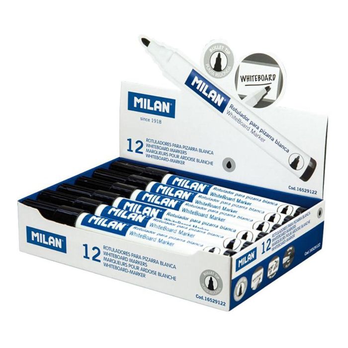 Milan Rotulador Pizarra Blanca Punta Redonda Negro Caja 12 Ud Milan Rotulador Pizarra Blanca Punta Redonda Negro Caja 12 Ud