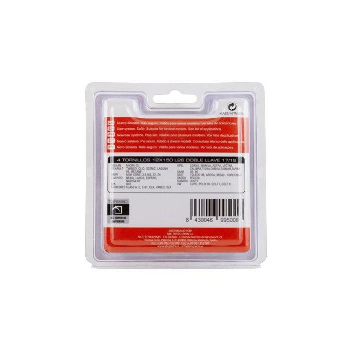 Tornillo Antirrobo Cónico 12x150 L26 para Llave 17/19 - 4 Unidades Cs6 TOR9950 2 Tornillo Antirrobo Cónico 12x150 L26 para Llave 17/19 - 4 Unidades Cs6 TOR9950 2