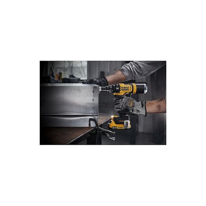 DeWALT DCF403NT-XJ Pistola de Remaches a Batería 18V, para Aluminio y Acero Inoxidable (2.4, 3.2, 4, 4.8 mm), 10000 kN, Incluye Funda, Negro/Amarillo