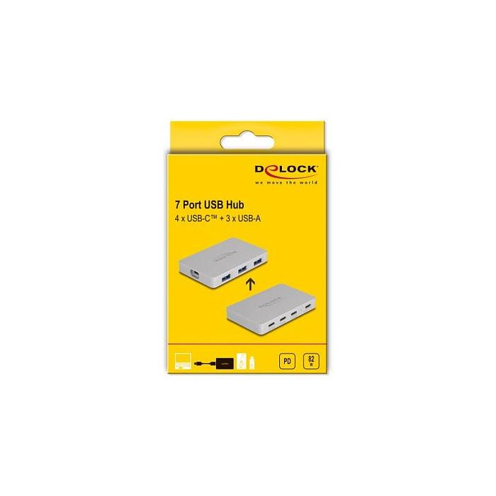 DeLOCK Hub USB 7 Puertos (4x USB-C, 3x USB-A) con Power Delivery 82W, USB 3.2 Gen 2, 10 Gbps, Aluminio Gris 4 DeLOCK Hub USB 7 Puertos (4x USB-C, 3x USB-A) con Power Delivery 82W, USB 3.2 Gen 2, 10 Gbps, Aluminio Gris 4