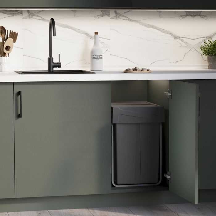 Emuca Contenedor de reciclaje para fijación inferior y extracción manual en mueble de cocina Recycle 2x25litros, Plástico gris antracita 3