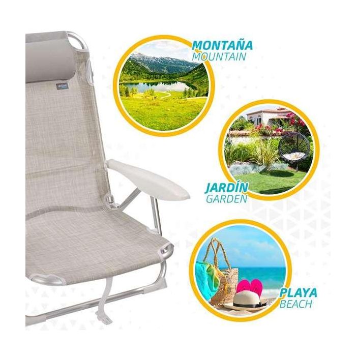 Silla playa plegable aluminio 4 posiciones ibiza 51x45x76 cm con cojin y bolso. 3 Silla playa plegable aluminio 4 posiciones ibiza 51x45x76 cm con cojin y bolso. 3