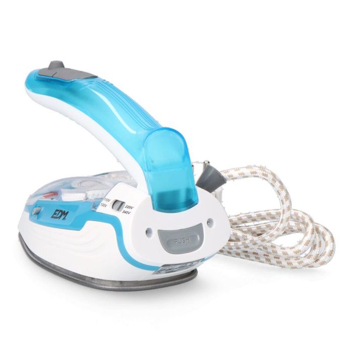 Edm Plancha de Vapor de Viaje 1100W, Doble Voltaje, Asa Plegable, Depósito 80ml, Base Antiadherente, Blanco/Azul 2 Edm Plancha de Vapor de Viaje 1100W, Doble Voltaje, Asa Plegable, Depósito 80ml, Base Antiadherente, Blanco/Azul 2