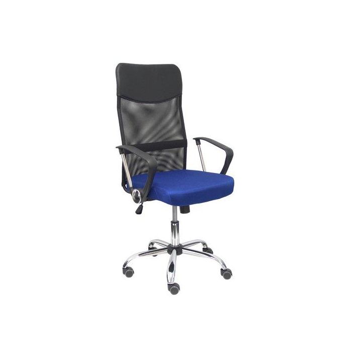 Silla Piqueras Y Crespo Gontar Direccion Brazos Fijos Mecanismo Basculante Regulable En Altura Base Cromada Ruedas Parquet Respaldo Malla Transpirable Negra Y Asiento Tapizado Malla Azul