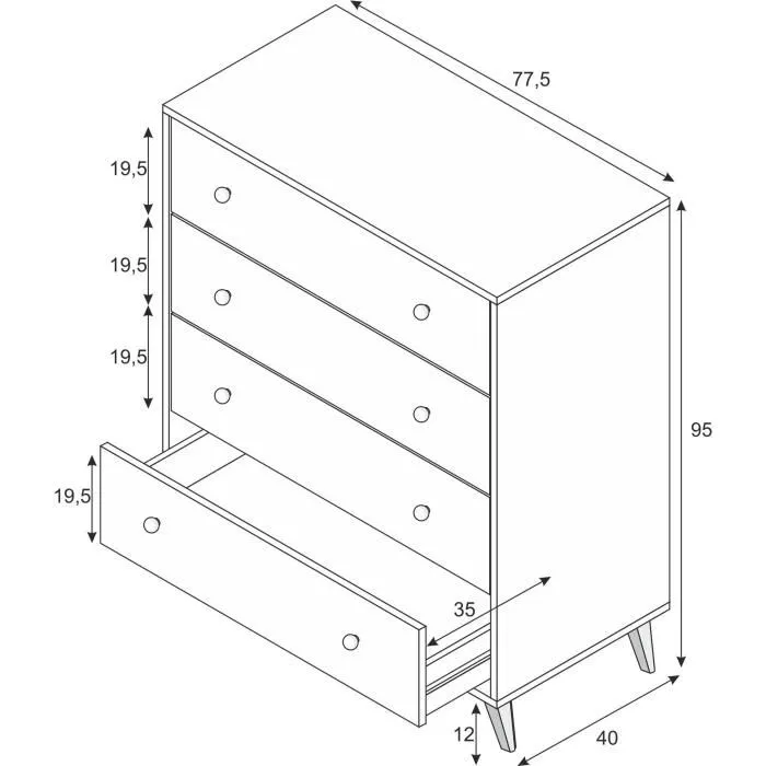 Calicosy HAB8423490266329 Cómoda Sweet de 4 Cajones Blanca 95 x 77,5 x 40 cm 4 Calicosy HAB8423490266329 Cómoda Sweet de 4 Cajones Blanca 95 x 77,5 x 40 cm 4