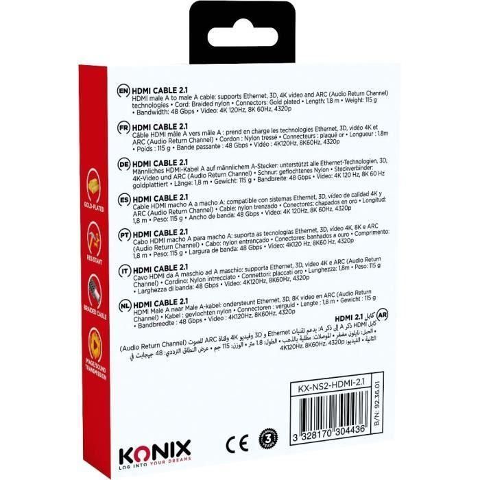 Cable HDMI 2.1 - KONIX - Nintendo Switch 2 - Compatibilidad 4K y 8K - Nailon trenzado - Longitud 1,8 m - Negro 2 Cable HDMI 2.1 - KONIX - Nintendo Switch 2 - Compatibilidad 4K y 8K - Nailon trenzado - Longitud 1,8 m - Negro 2