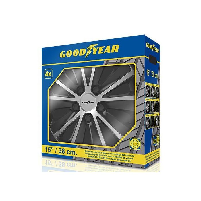 Tapacubos Goodyear Monaco 15" Negro Plateado 2 Tapacubos Goodyear Monaco 15" Negro Plateado 2