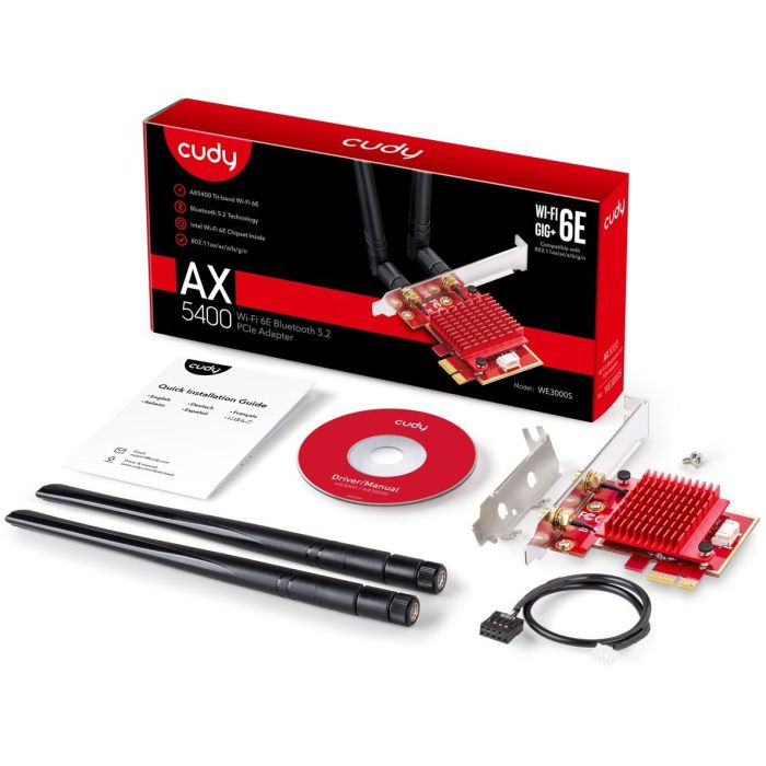 Cudy AX5400 Wi-Fi 6E Adaptador PCI Express Inalámbrico Bluetooth 5.2 Tribanda 3