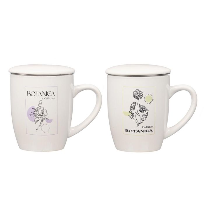 Vessia Taza Porcelana Botanica con Tapa y Filtro, Surtidos, 340 ml, Acero Inoxidable, 12x10x8 cm (Set de 24)