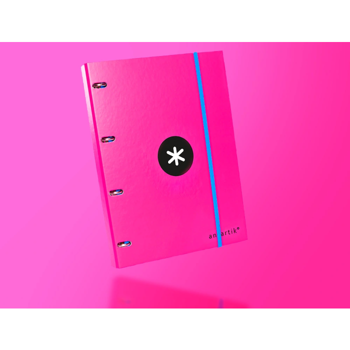 Antartik Carpeta con recambio A4, cuadro 5mm, forrada, 4 anillas 25mm redondas, color rosa, papel 100 g/m² 8