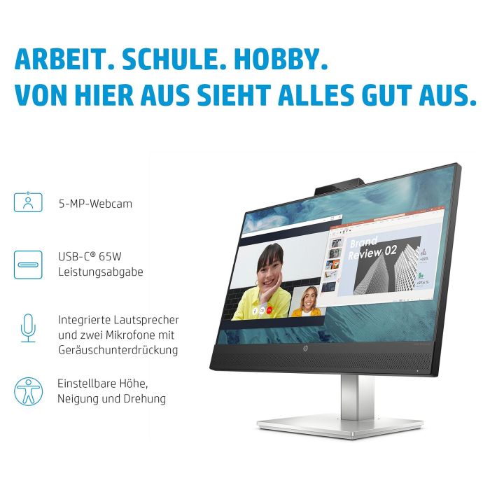 HP E24m G4 Monitor USB-C Conferencing FHD 23.8" IPS 75Hz 5ms 99% sRGB Altavoces Micrófono Cámara 65W PD USB Hub 3