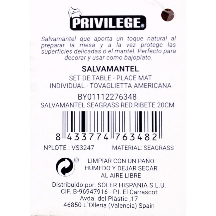 Salvamantel Seagrass Red con Ribete, 20 cm - Privilege (36 Unidades) 4 Salvamantel Seagrass Red con Ribete, 20 cm - Privilege (36 Unidades) 4