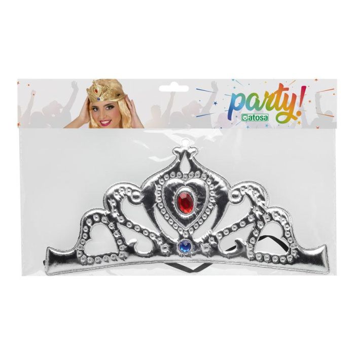 Tiara Princesa Plateada con Gemas Azul y Roja para Mujer - Accesorio para Disfraces y Eventos Temáticos 1