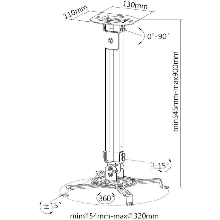 Techly ICA-PM 18M Soporte Techo Proyector Universal 54-90cm Ajustable 360° Inclinación ±15° Plata 4 Techly ICA-PM 18M Soporte Techo Proyector Universal 54-90cm Ajustable 360° Inclinación ±15° Plata 4