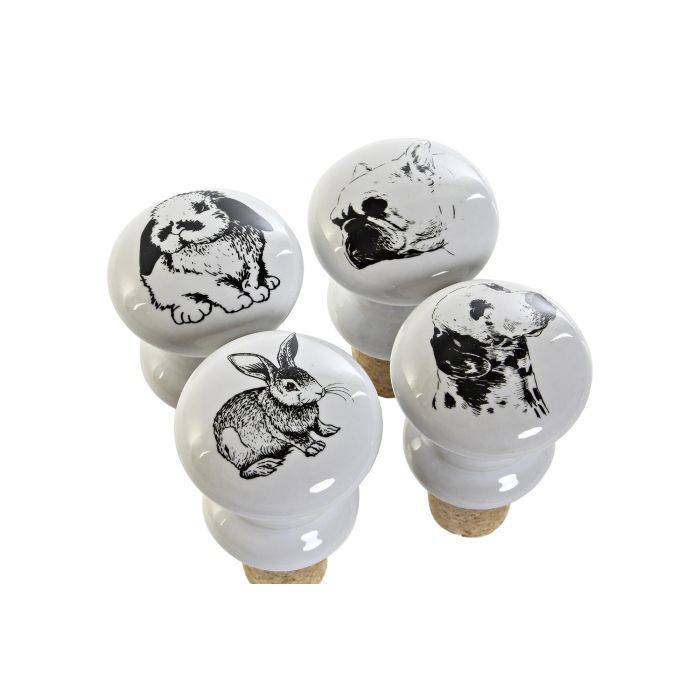 DKD Home Decor Tapón Mediterráneo Cerámica Corcho Blanco Negro Diseño Perro Conejo 6x4x4 cm Set 24 Unidades Surtido Aleatorio