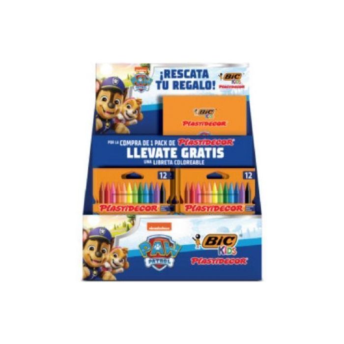 Bic Expositor Paw Patrol Lápices de Cera Plastidecor y Cuadernos Núm. artículo 300556 - 24 Packs de 12 Unidades de Ceras Surtido de Colores 1
