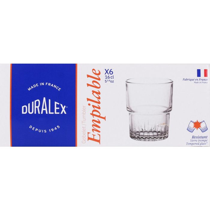 Duralex Set de 6 Vasos Transparentes Apilables 16 cl (12 Cajas) 1